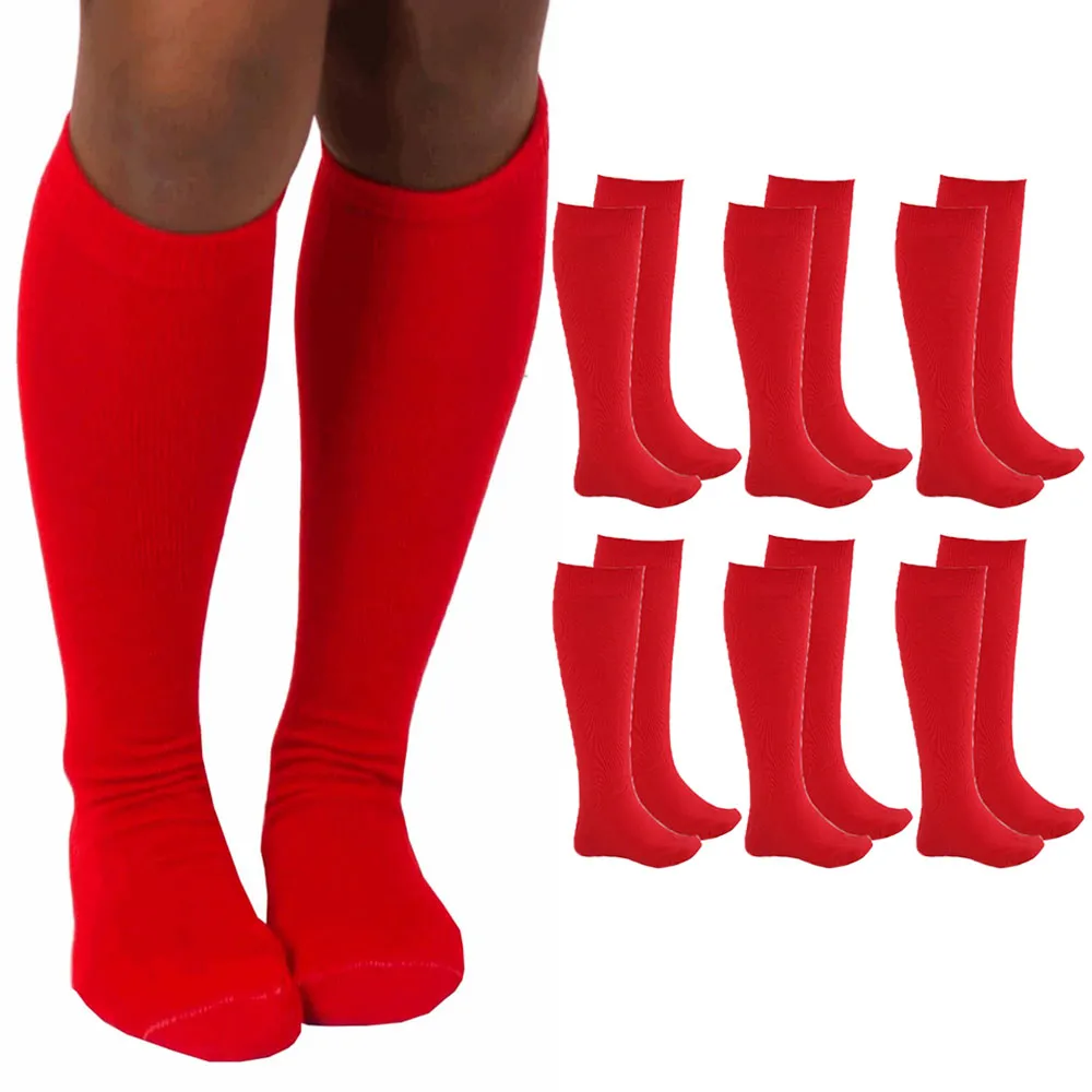 6 Pairs Girls Knee High Socks School Uniform Athletic Tube Kids Red Size M 4-6