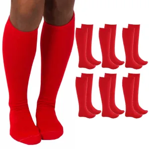 6 Pairs Girls Knee High Socks School Uniform Athletic Tube Kids Red Size M 4-6