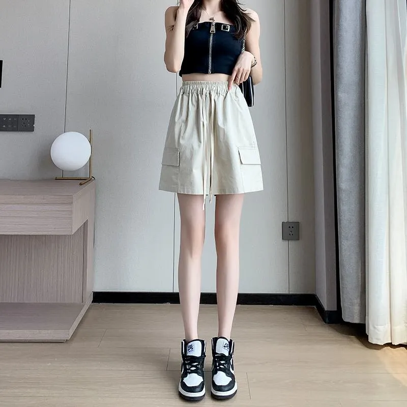 Casual Drawstring Loose Fit Versatile Cargo Elastic Waist Shorts