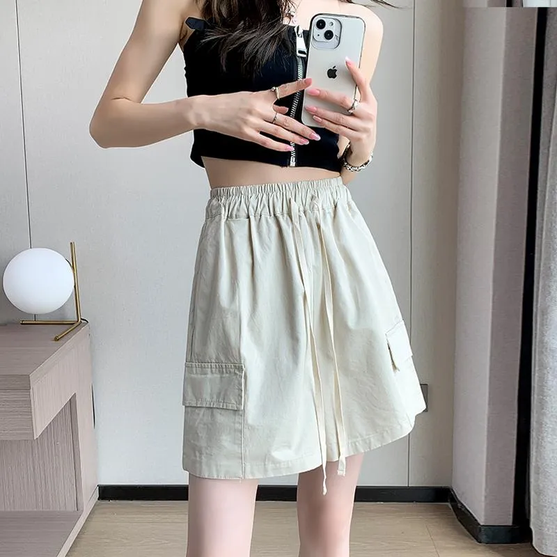 Casual Drawstring Loose Fit Versatile Cargo Elastic Waist Shorts