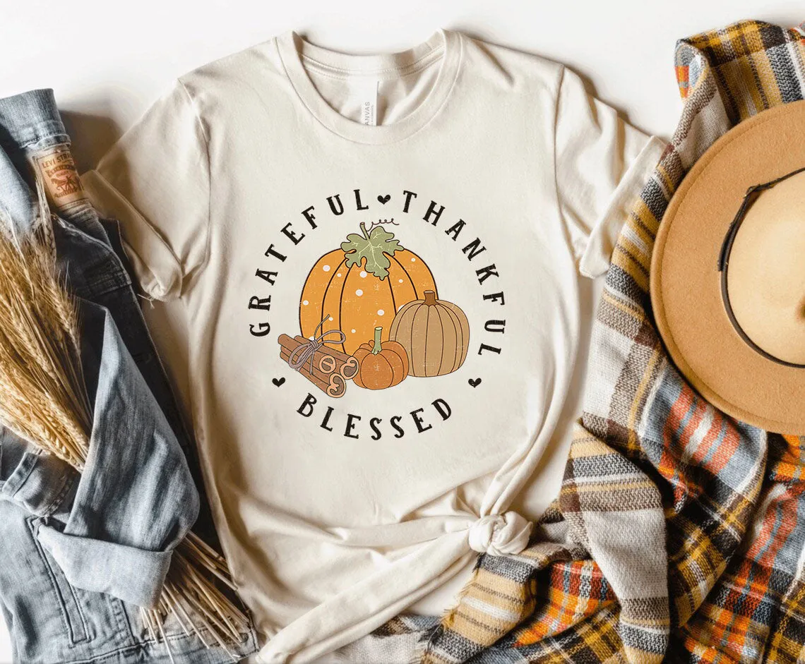 Greatful Thankful Blessed Shirts, Pumpkins Shirts, Autumn Shirt, Fall Pumpkin Shirt, Fall Shirts, Thanksgiving T-Shirt