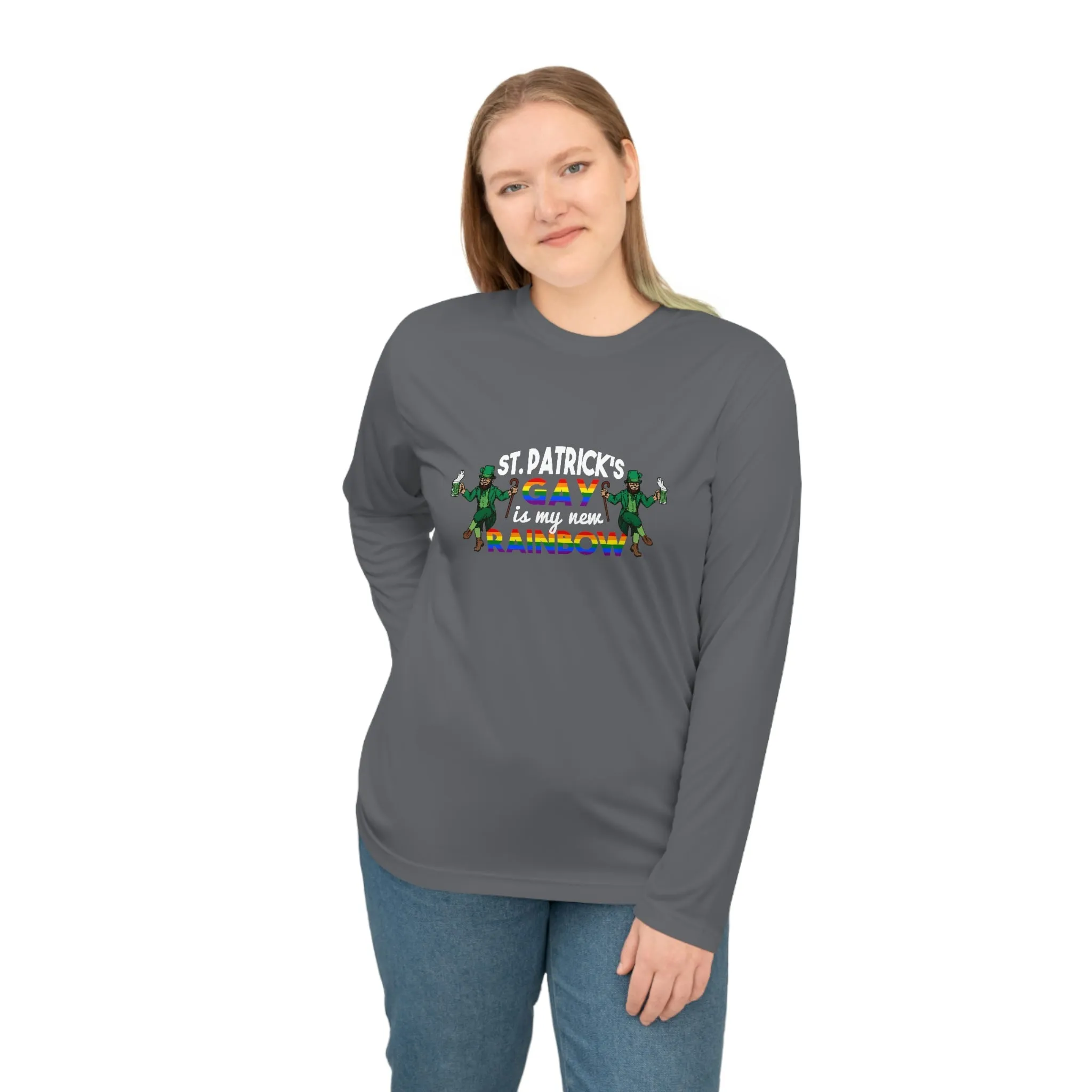 LGBTQ Pride Flag Unisex Performance Long Sleeve Shirt - Saint Patrick's Gay is My New Rainbow