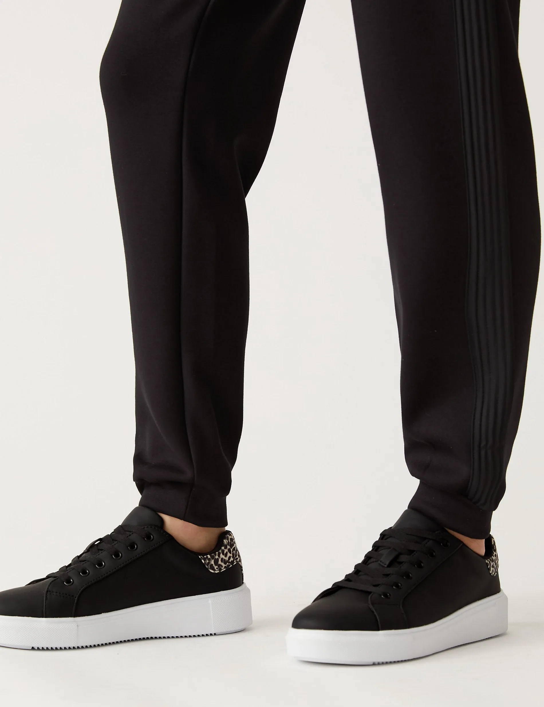 Marks & Spencer Tapered Joggers with Side Stripes, Black