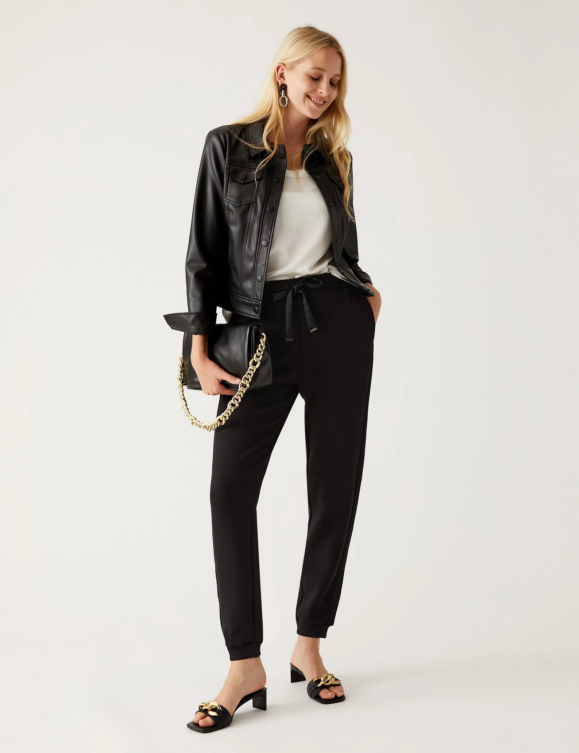 Marks & Spencer Tapered Joggers with Side Stripes, Black