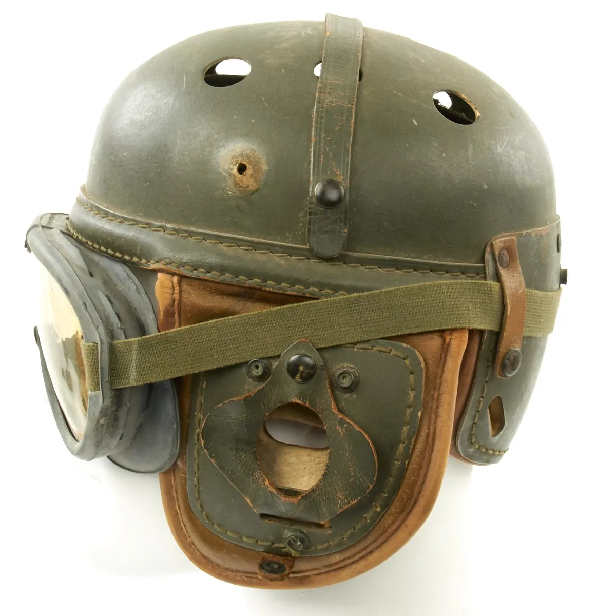 Original U.S. WWII M38 Tanker Helmet by Wilson Athletic Goods with Polaroid M-1944 Goggles