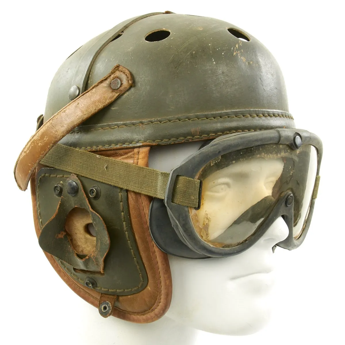 Original U.S. WWII M38 Tanker Helmet by Wilson Athletic Goods with Polaroid M-1944 Goggles