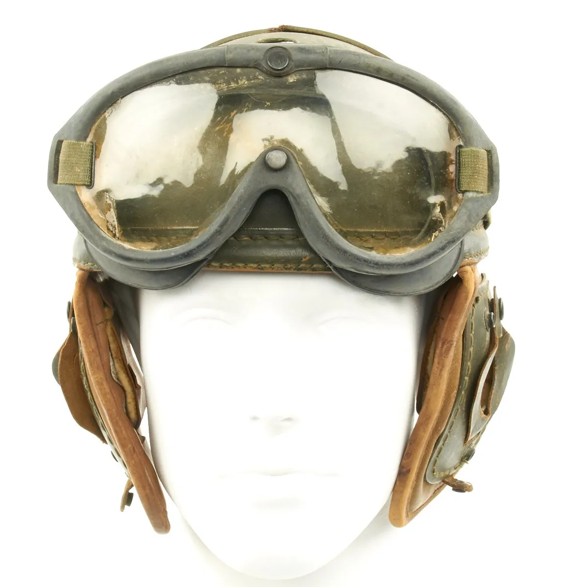 Original U.S. WWII M38 Tanker Helmet by Wilson Athletic Goods with Polaroid M-1944 Goggles