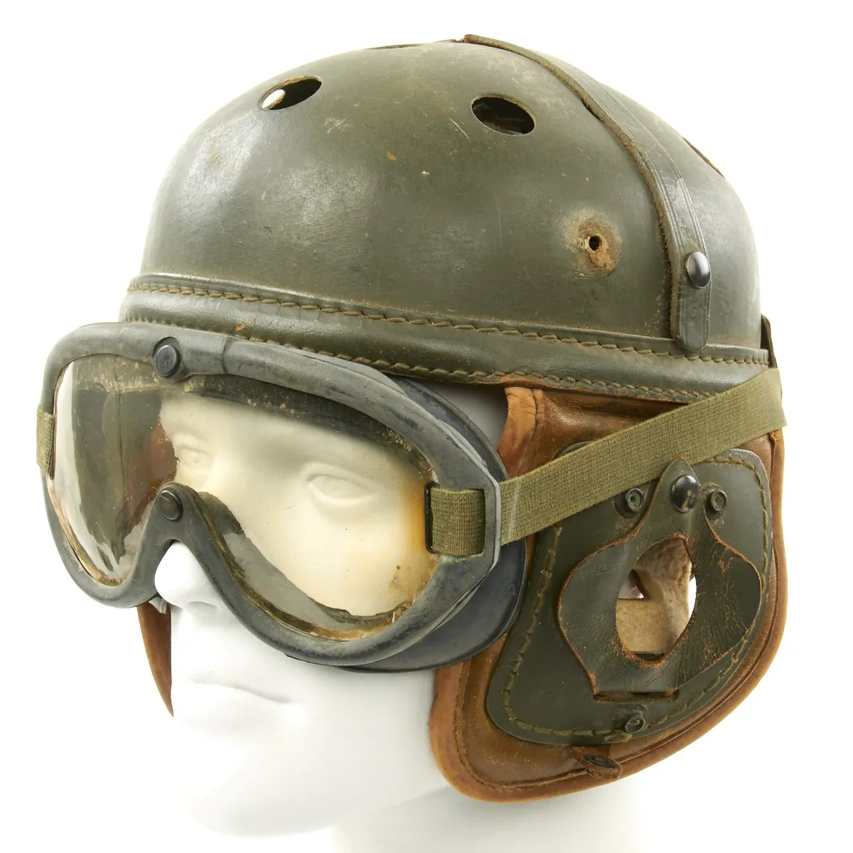 Original U.S. WWII M38 Tanker Helmet by Wilson Athletic Goods with Polaroid M-1944 Goggles