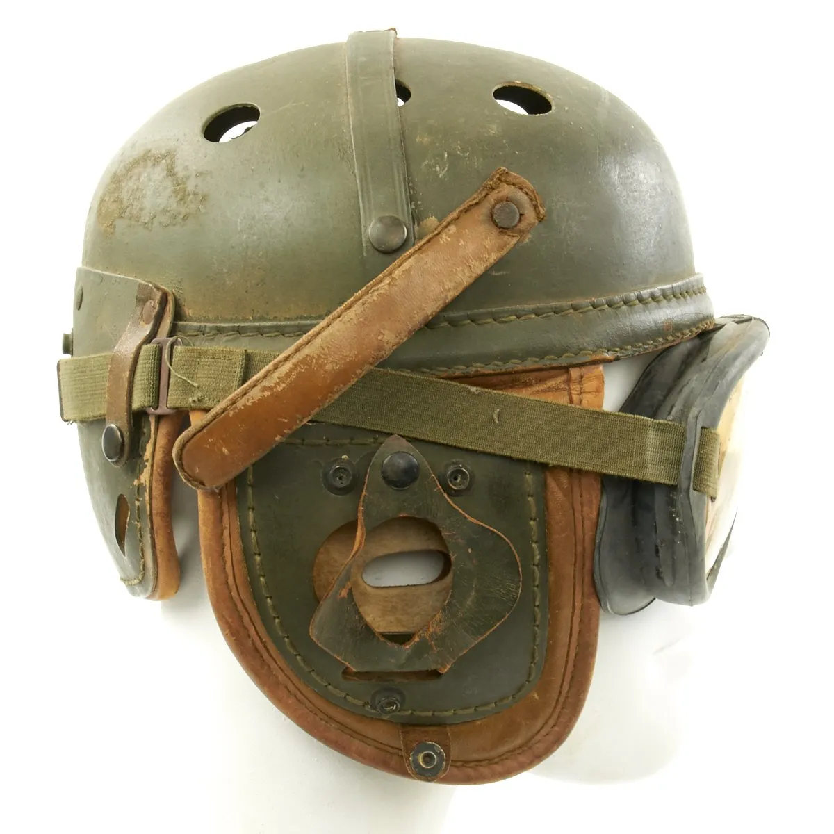 Original U.S. WWII M38 Tanker Helmet by Wilson Athletic Goods with Polaroid M-1944 Goggles