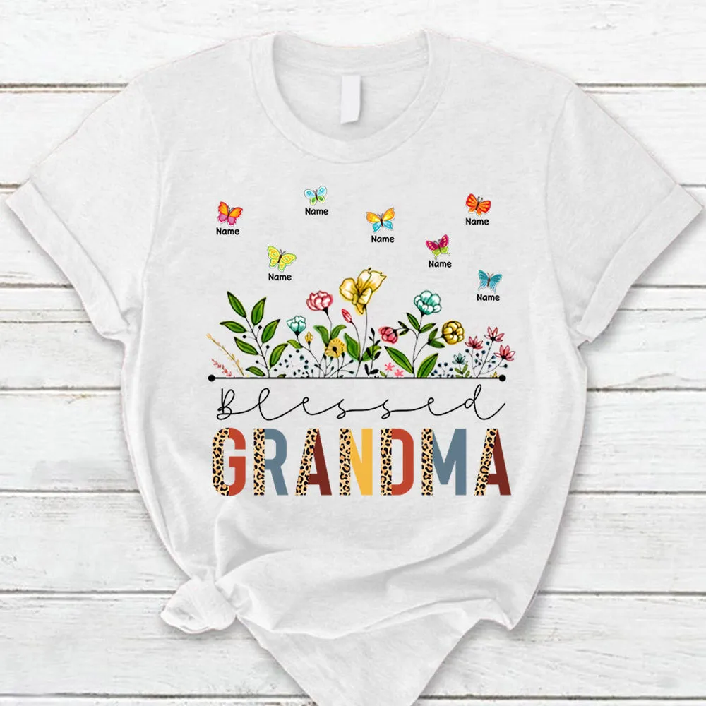 Personalized Blessed Grandma Mimi Nana Retro Leopard Wildflowers & Butterflies Shirts For Grandma