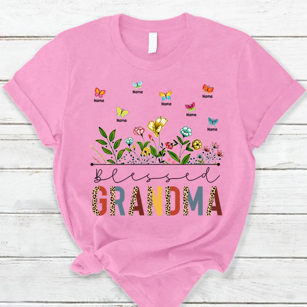 Personalized Blessed Grandma Mimi Nana Retro Leopard Wildflowers & Butterflies Shirts For Grandma