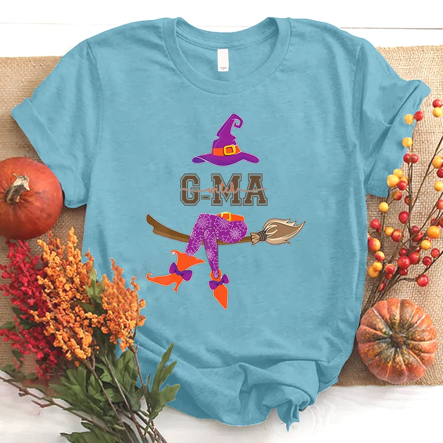 Personalized Grandma Witch Shirt, Custom Grandma Shirt with Grandkids Names, Fall Halloween T - Shirt 1