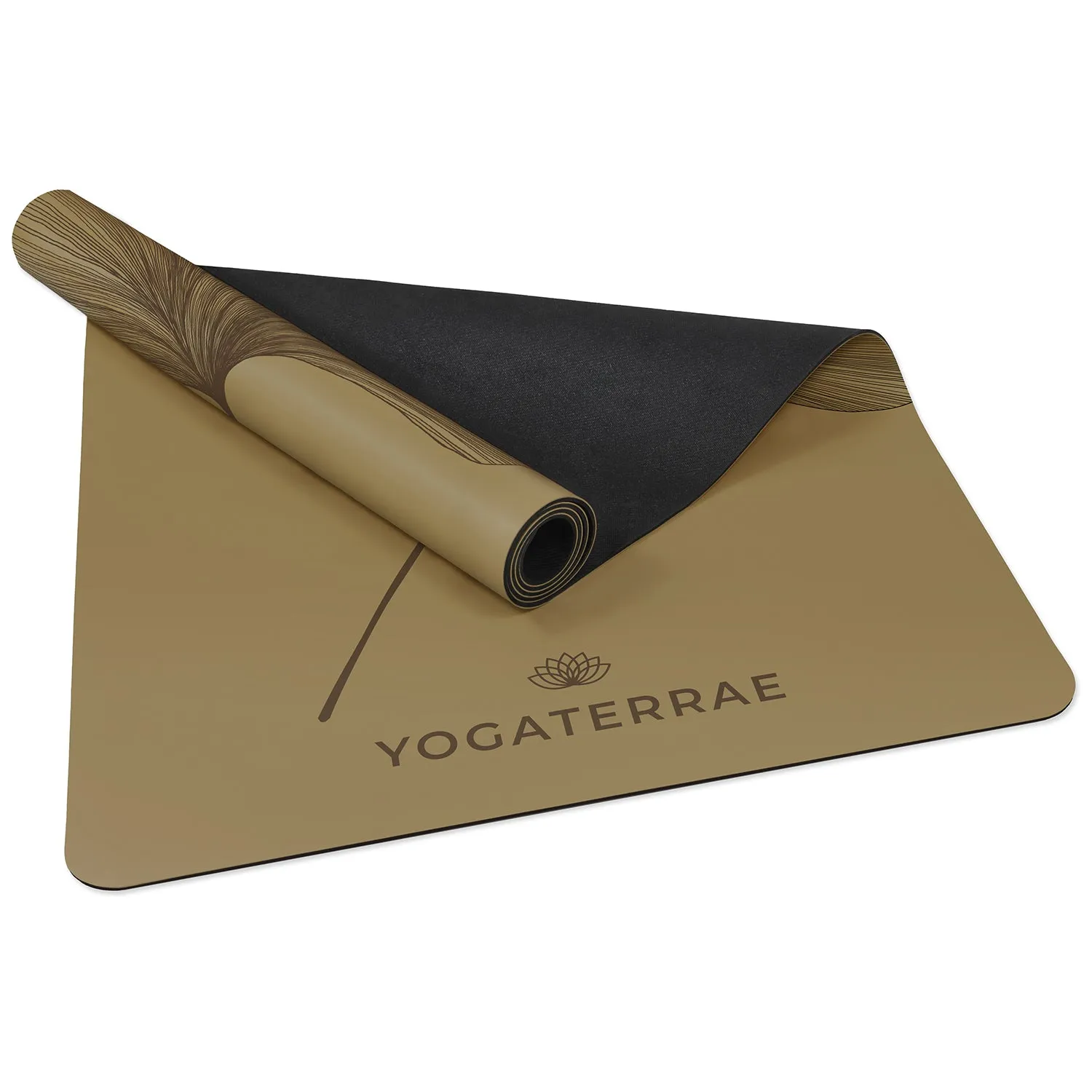 TAPIS DE YOGA GINKGOS DEEP BRONZE OLIVE EN PU-CAOUTCHOUC NATUREL