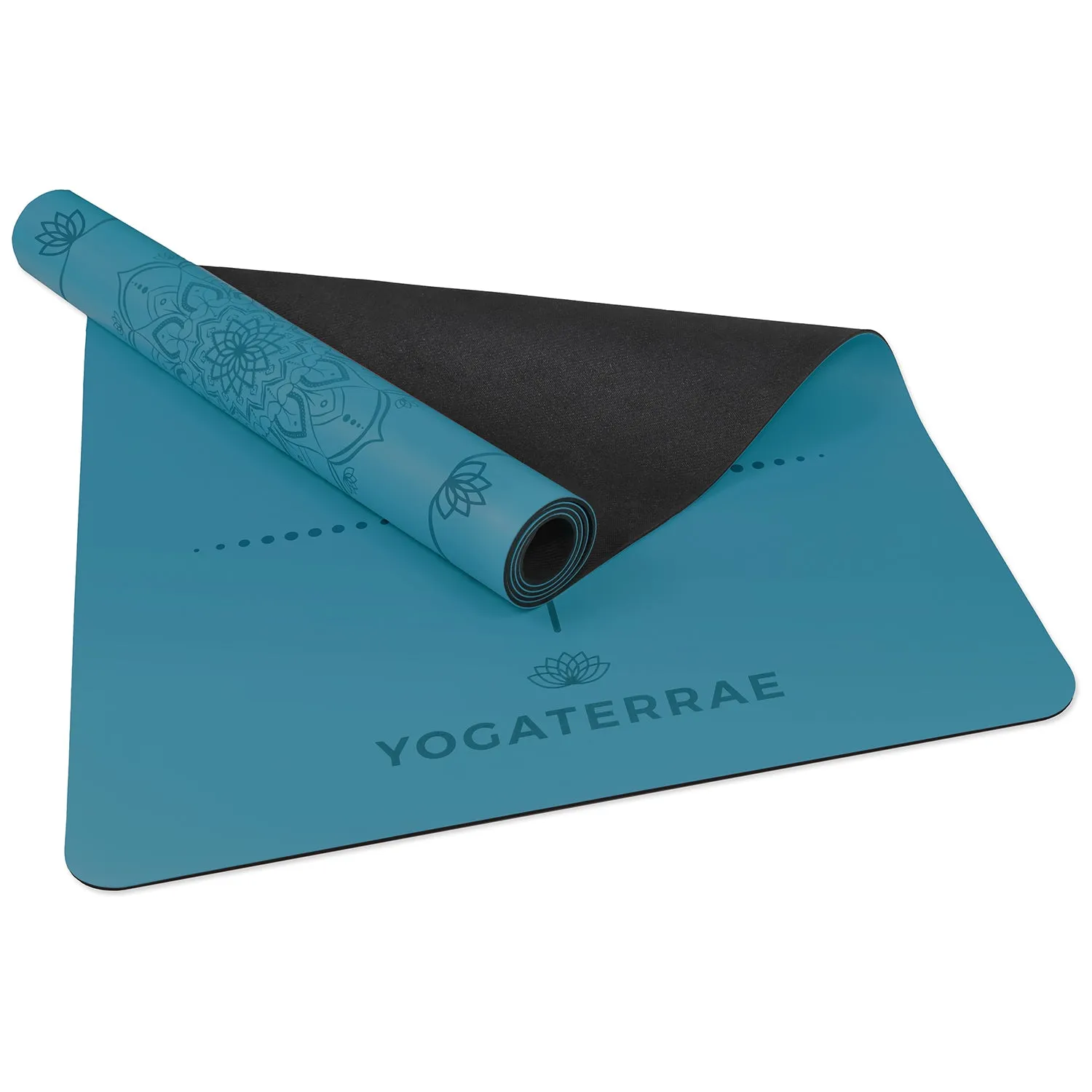 TAPIS DE YOGA MANDALA BLEU CANARD EN PU-CAOUTCHOUC NATUREL AVEC SAC