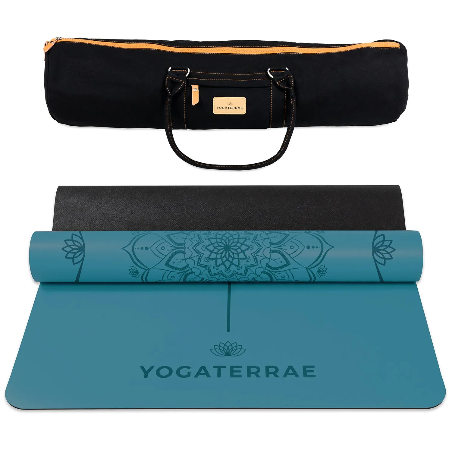 TAPIS DE YOGA MANDALA BLEU CANARD EN PU-CAOUTCHOUC NATUREL AVEC SAC