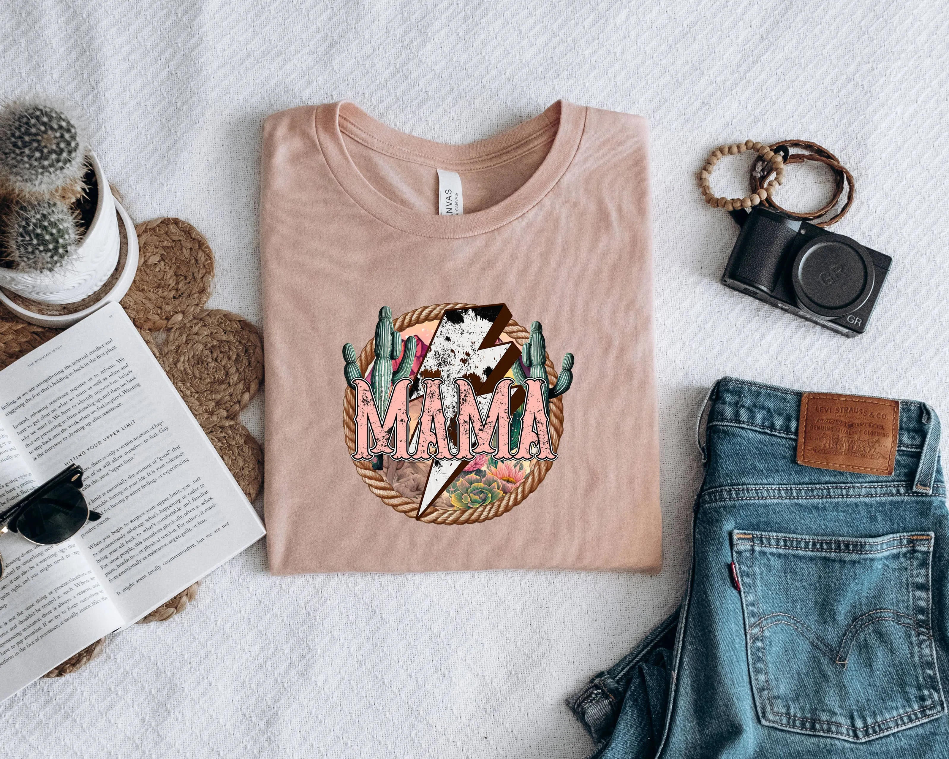 Western MAMA Retro Lightning Bolt Cowgirl Graphic Tshirts