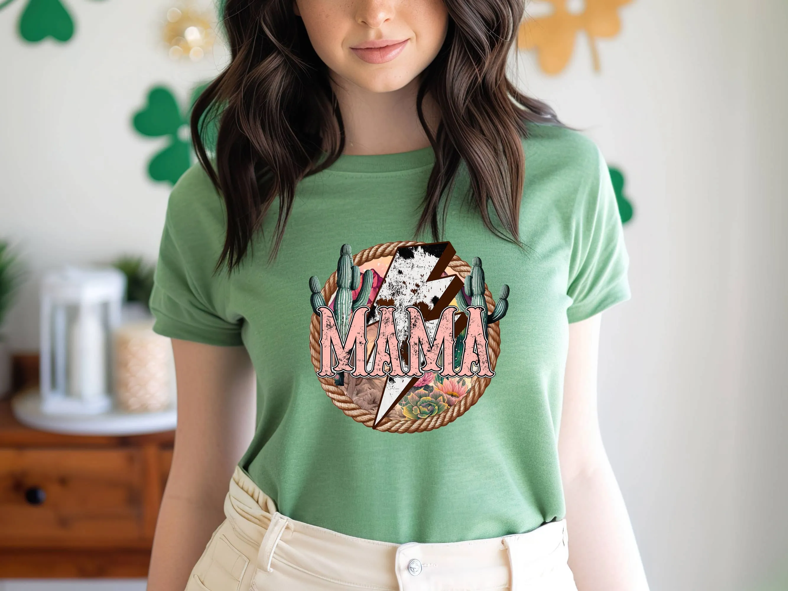 Western MAMA Retro Lightning Bolt Cowgirl Graphic Tshirts