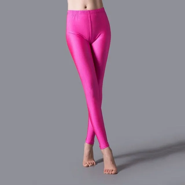 YRRETY Shiny Leggings Women Thin Full Ankle Length Leggings Stretch Pants Basic Leggings Casual Spandex Soft Multicolor Legging
